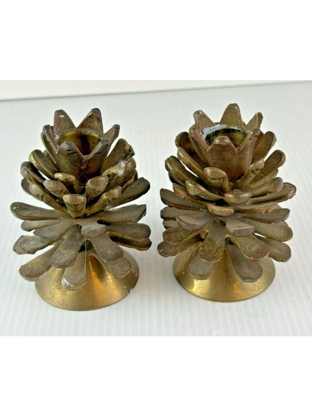 Vintage Brass Pinecone Taper Candle Holders Set of 2 Pair 4" Tall Cottagecore